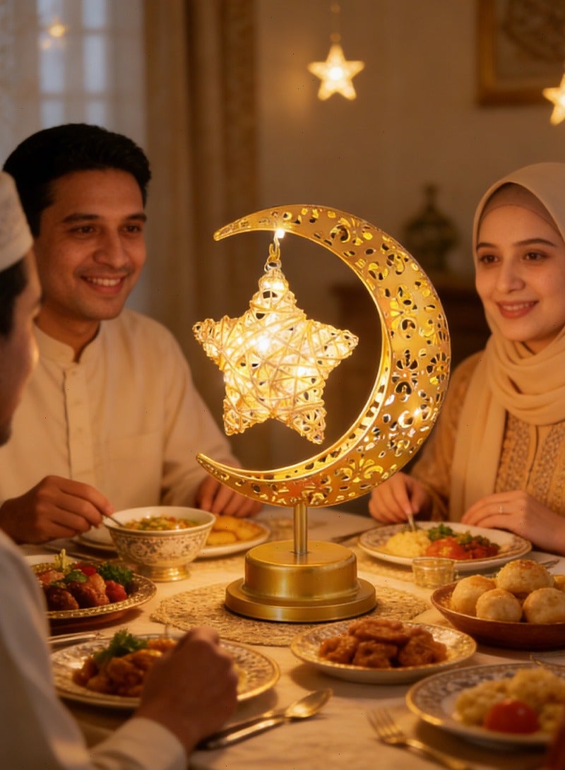Ramadan Lights, Moon & Star  Table Lamp, Warm White Night Lights for Bedroom & Living Room Festive Home Decor - Image 1